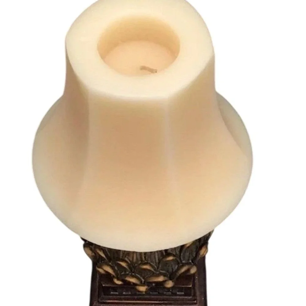 Pineapple Table Lamp with Carved Brown Base & Candle Shade